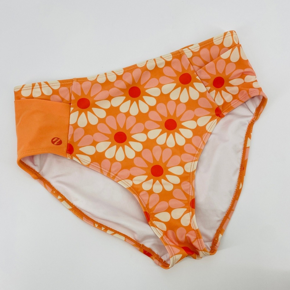 Nani Swimwear Bikini Bottoms Womens Large Orange Floral High Waisted Retro